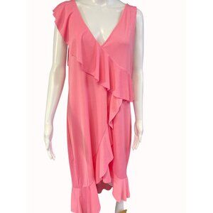 Zara Women's Pink One Ruffle Shoulder/ High low Dress Size L SKU 4112